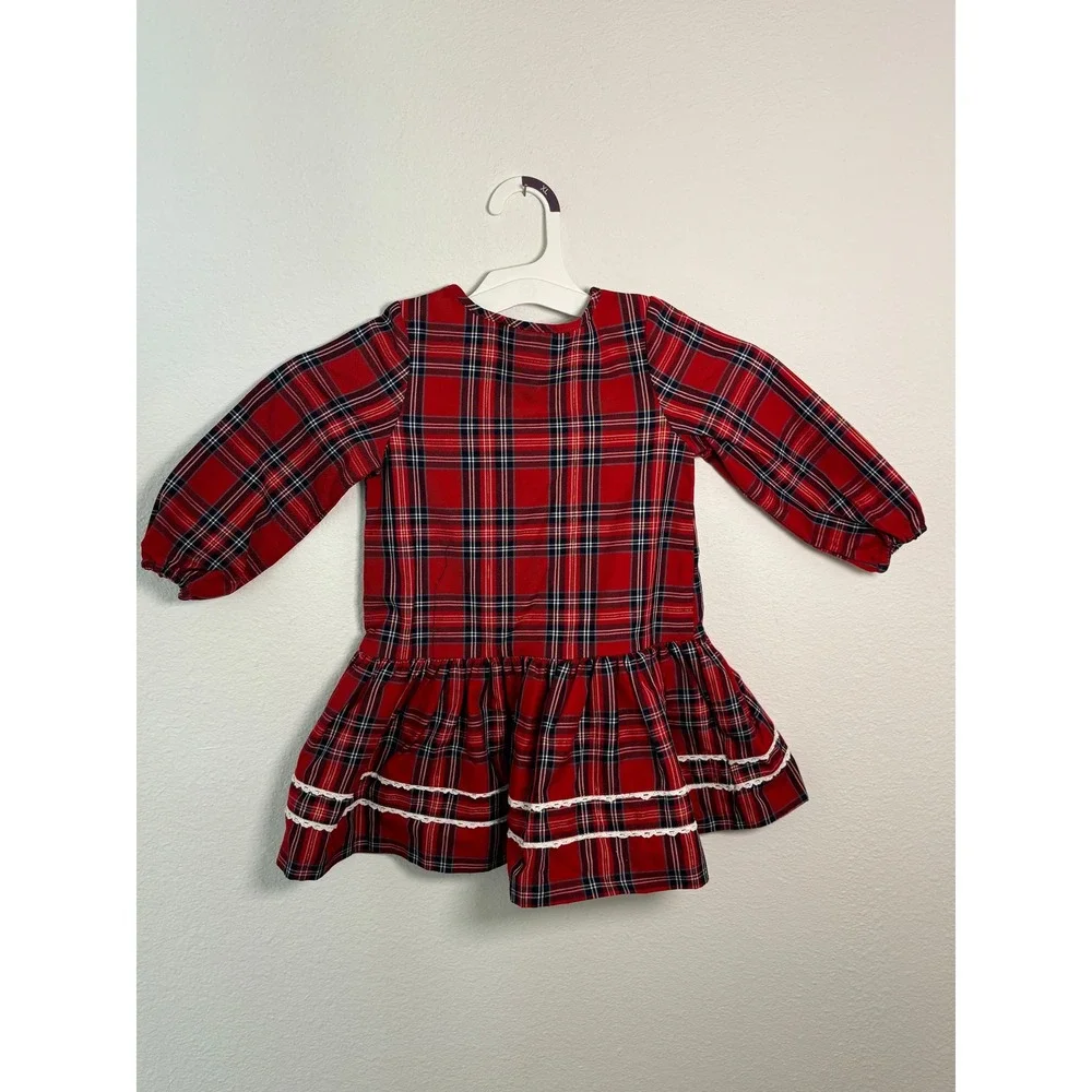 Pastourelle by Pippa & Julie Girls Red Plaid Lace Trim Holiday Dress 4T